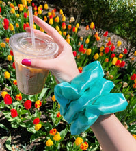 Load image into Gallery viewer, Satin Aqua Scrunchie
