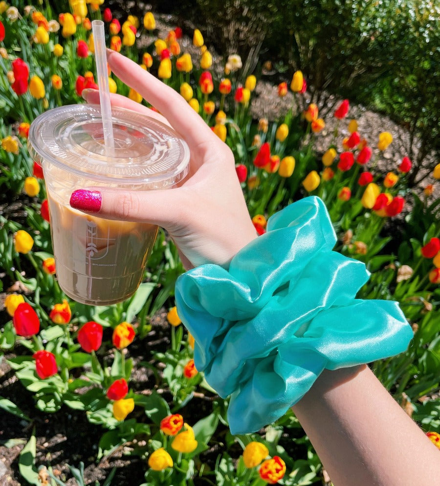 Satin Aqua Scrunchie